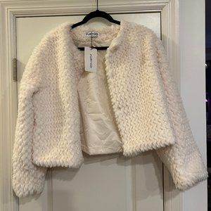 Furtoo White Faux Fur Jacket, XL